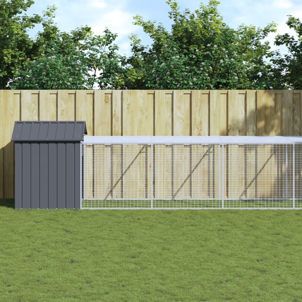 Hønsehus m. løbegård 117x1221x123 cm galvaniseret stål antracit