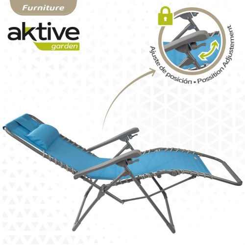 Solstol Aktive - blå tekstil, inkl. pude, 160 × 76 × 52 cm