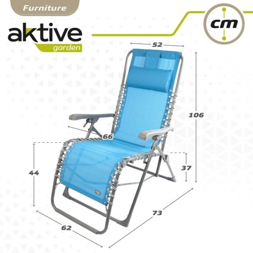 Solstol Aktive - blå tekstil, inkl. pude, 160 × 76 × 52 cm