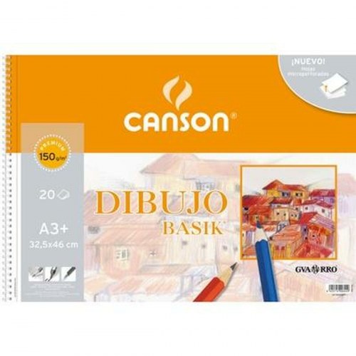 Canson Basik tegneblok A3+ spiral, mikroperforeret - 20 ark (10-pak)