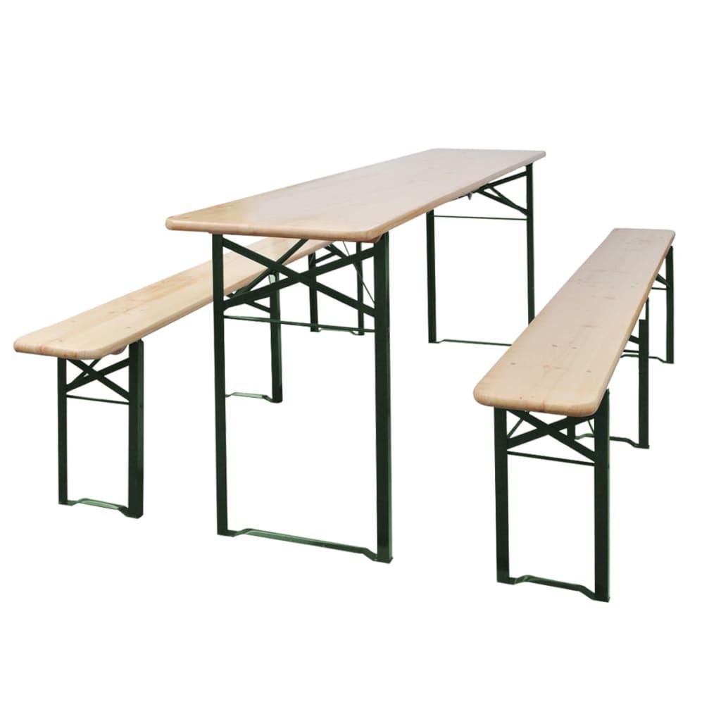 Foldbart ølbord med 2 bænke 220 cm fyrretræ