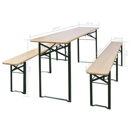 Foldbart ølbord med 2 bænke 220 cm fyrretræ