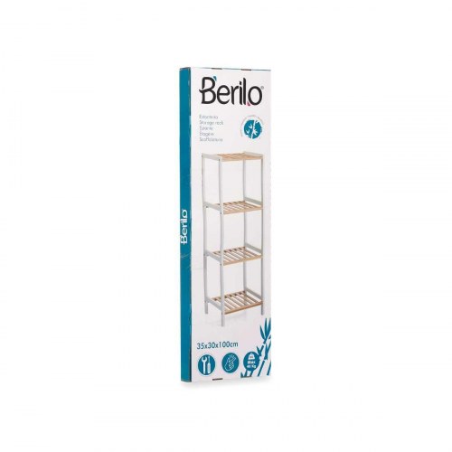 Badeværelsesreol Berilo - hvid/natur, 4 hylder, 35 × 30 × 100 cm