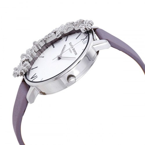 Olivia Burton dameur OB16CB05, sølv/hvid, violet rem (Ø 38 mm)
