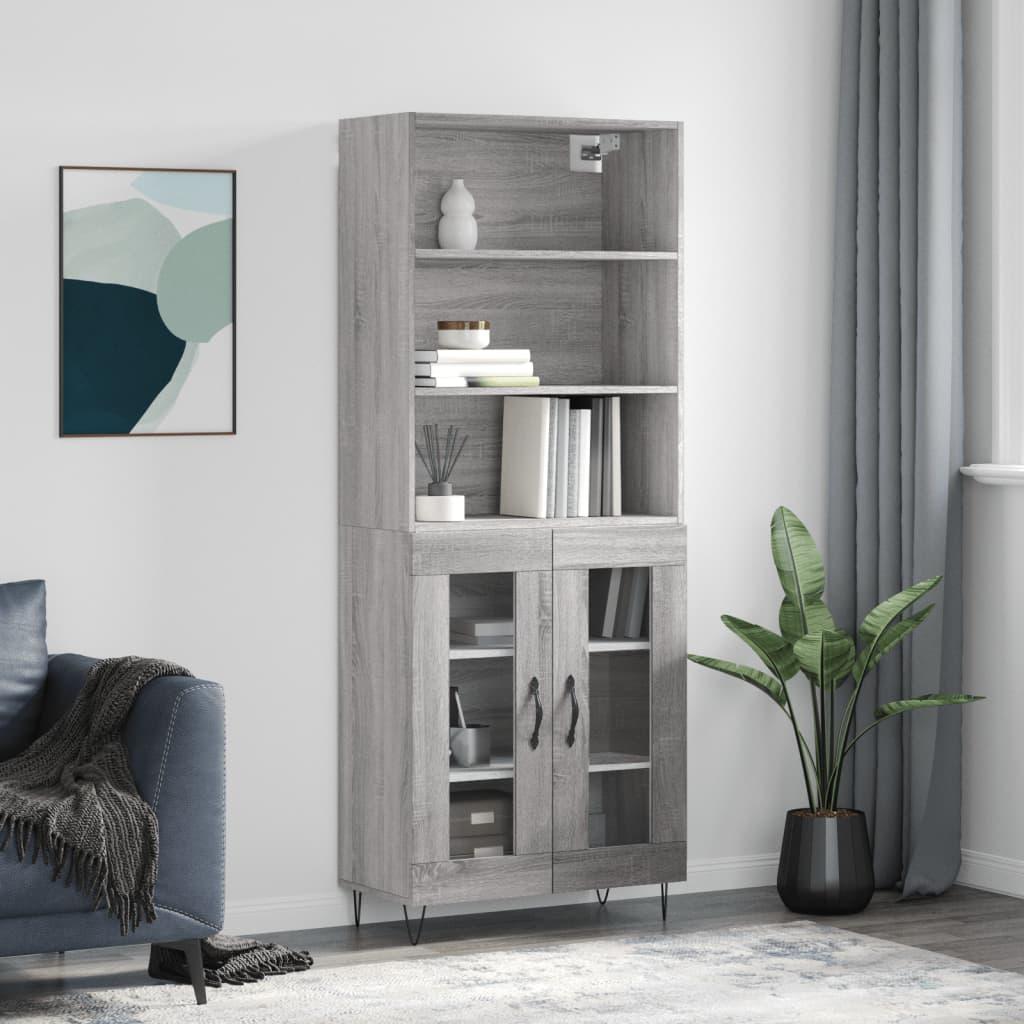 Højskab 69,5X34X180 Cm Konstrueret Træ - Grå sonoma-eg / 2 glaslåger