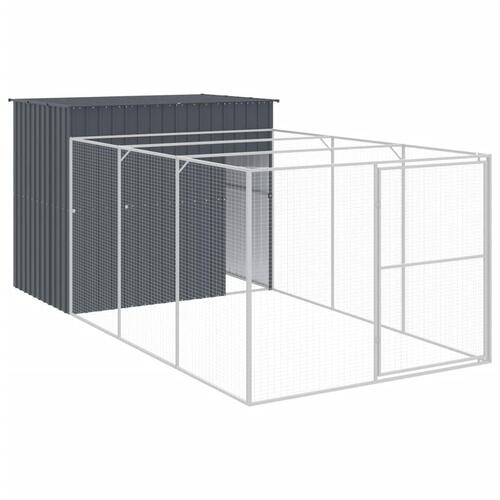 Hundehus med løbegård 214x457x181 cm galvaniseret stål antracit