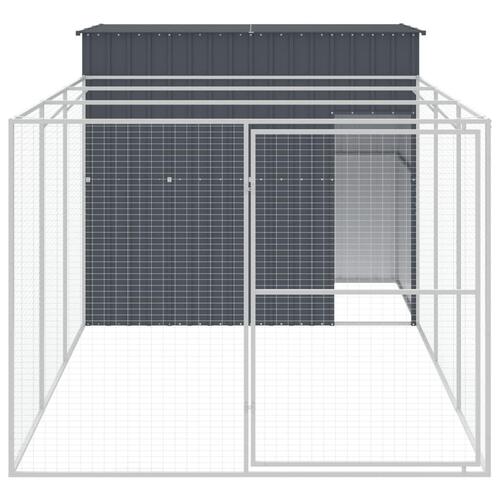 Hundehus med løbegård 214x457x181 cm galvaniseret stål antracit