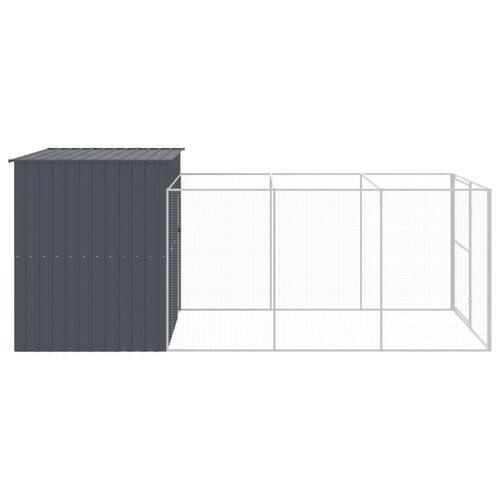 Hundehus med løbegård 214x457x181 cm galvaniseret stål antracit