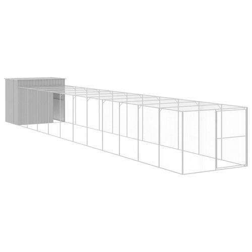 Hundehus med løbegård 214x1273x181 cm galvaniseret stål lysegrå