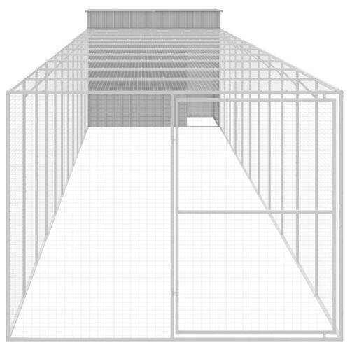 Hundehus med løbegård 214x1273x181 cm galvaniseret stål lysegrå
