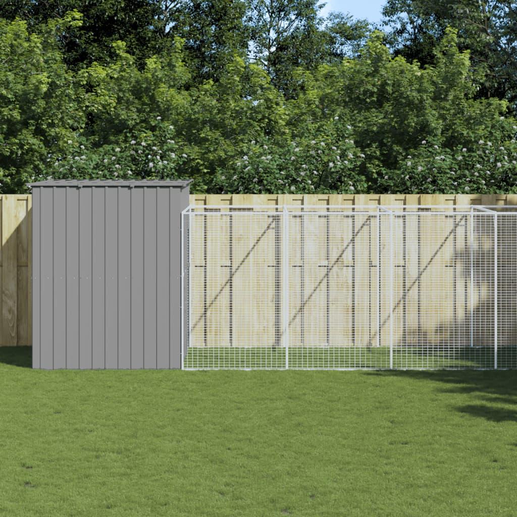Hundehus med løbegård 214x661x181 cm galvaniseret stål lysegrå
