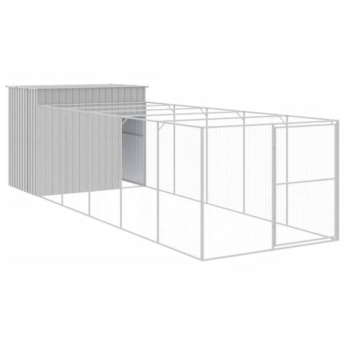 Hundehus med løbegård 214x661x181 cm galvaniseret stål lysegrå