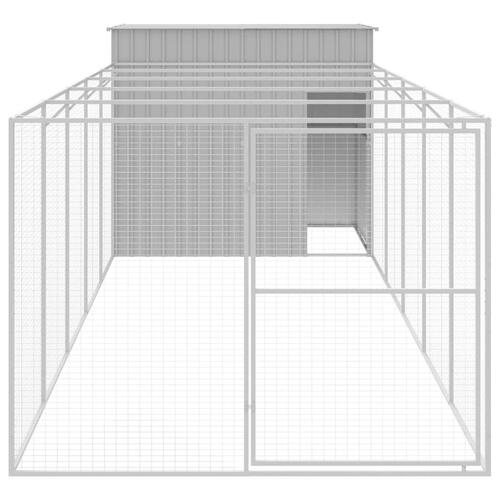 Hundehus med løbegård 214x661x181 cm galvaniseret stål lysegrå