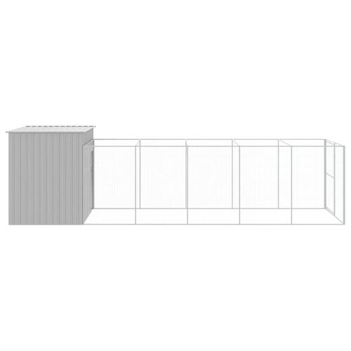 Hundehus med løbegård 214x661x181 cm galvaniseret stål lysegrå