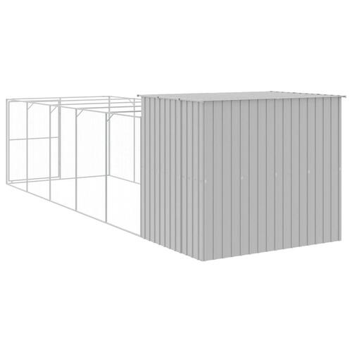 Hundehus med løbegård 214x661x181 cm galvaniseret stål lysegrå