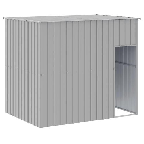 Hundehus med løbegård 214x661x181 cm galvaniseret stål lysegrå
