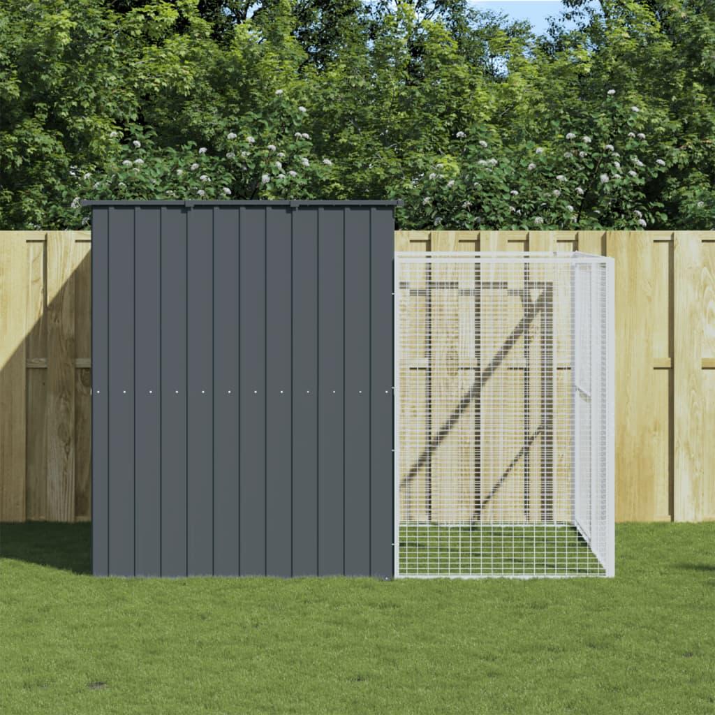 Hundehus Med Løbegård 214x253x181 Galvaniseret Stål Antracit