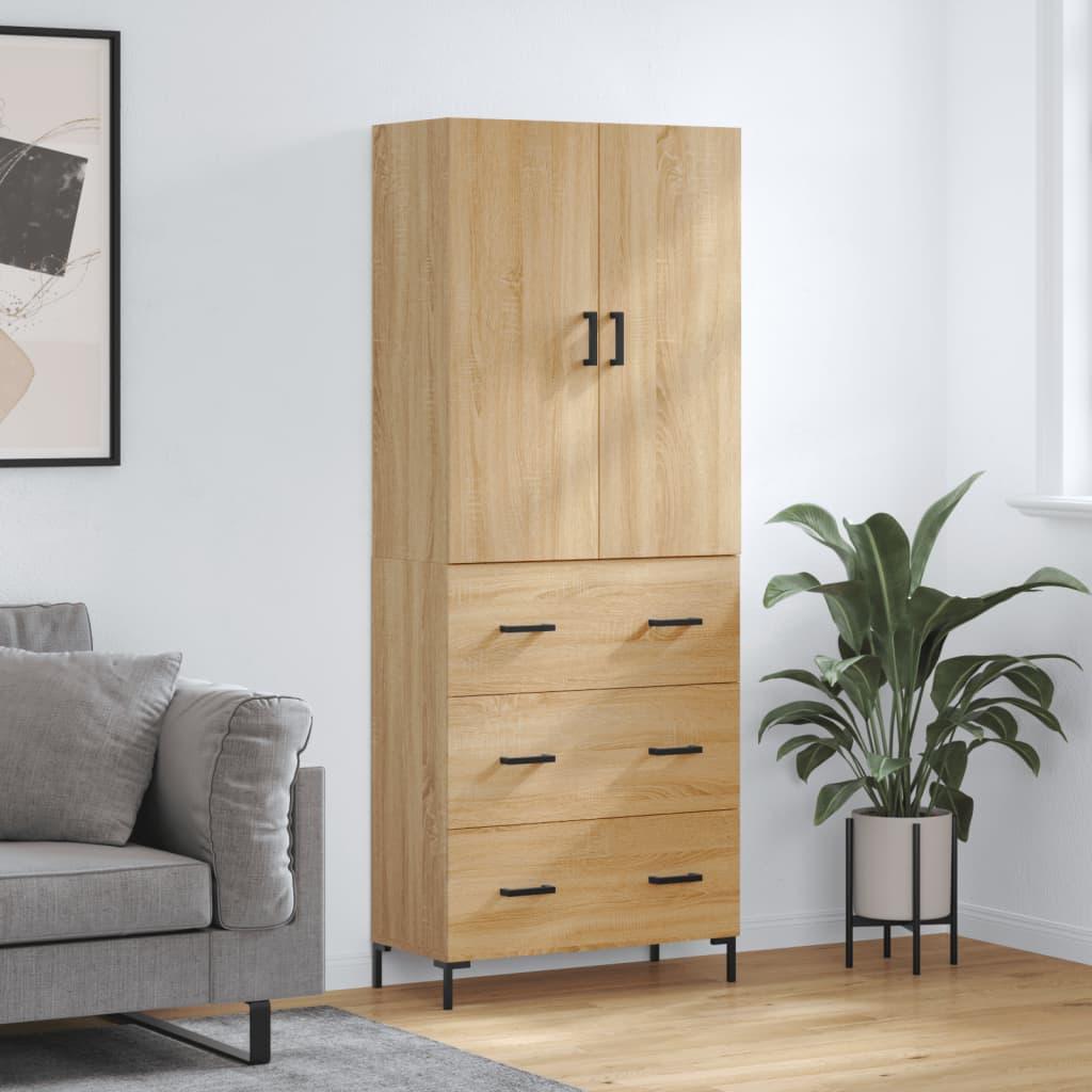 Højskab 69,5x34x180 Cm Konstrueret Træ - Sonoma-eg / 3 skuffer