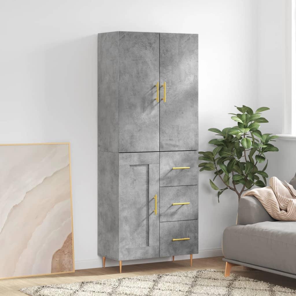 Højskab 69,5X34X180 Cm Konstrueret Træ - Betongrå / 1 trælåge 3 skuffer