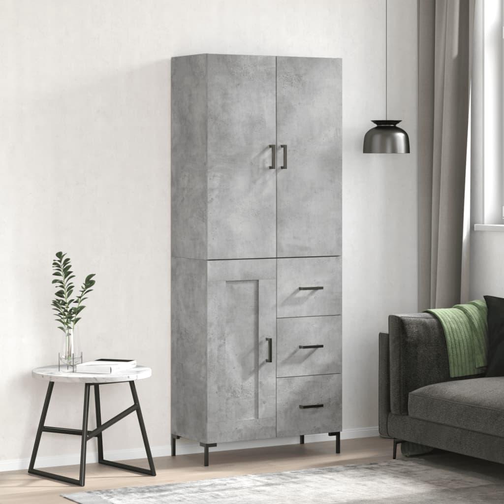 Højskab 69,5x34x180 cm konstrueret træ betongrå