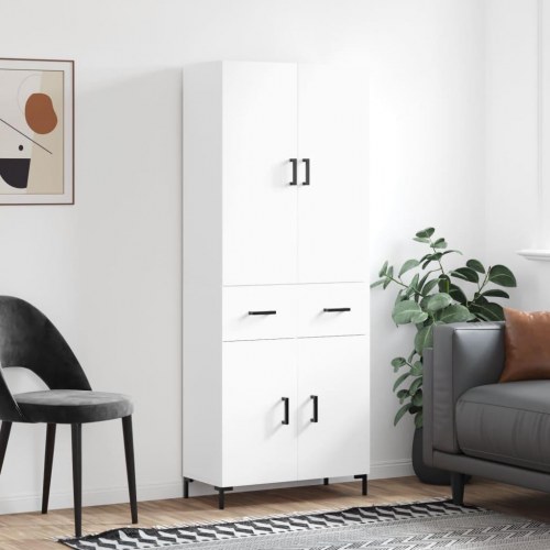 Højskab i hvidt konstrueret træ 69,5 × 34 × 180 cm - med metalfødder