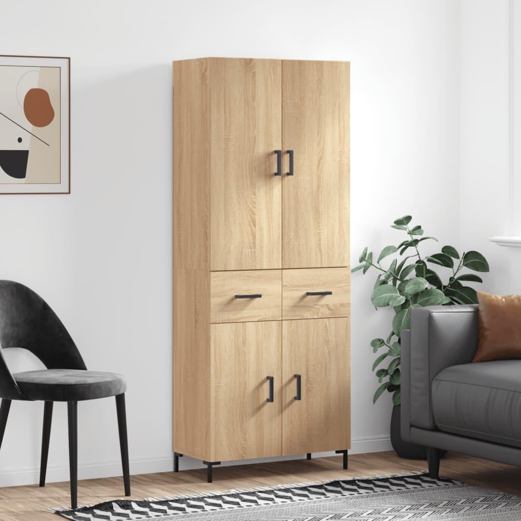 Højskab 69,5x34x180 Cm Konstrueret Træ - Sonoma-eg / 2 låger og 2 skuffer