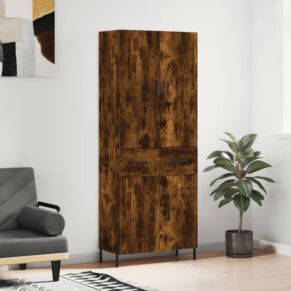 Højskab 69,5X34X180 Cm Konstrueret Træ Etræsfarve - Røget eg / 2 låger og 2 skuffer