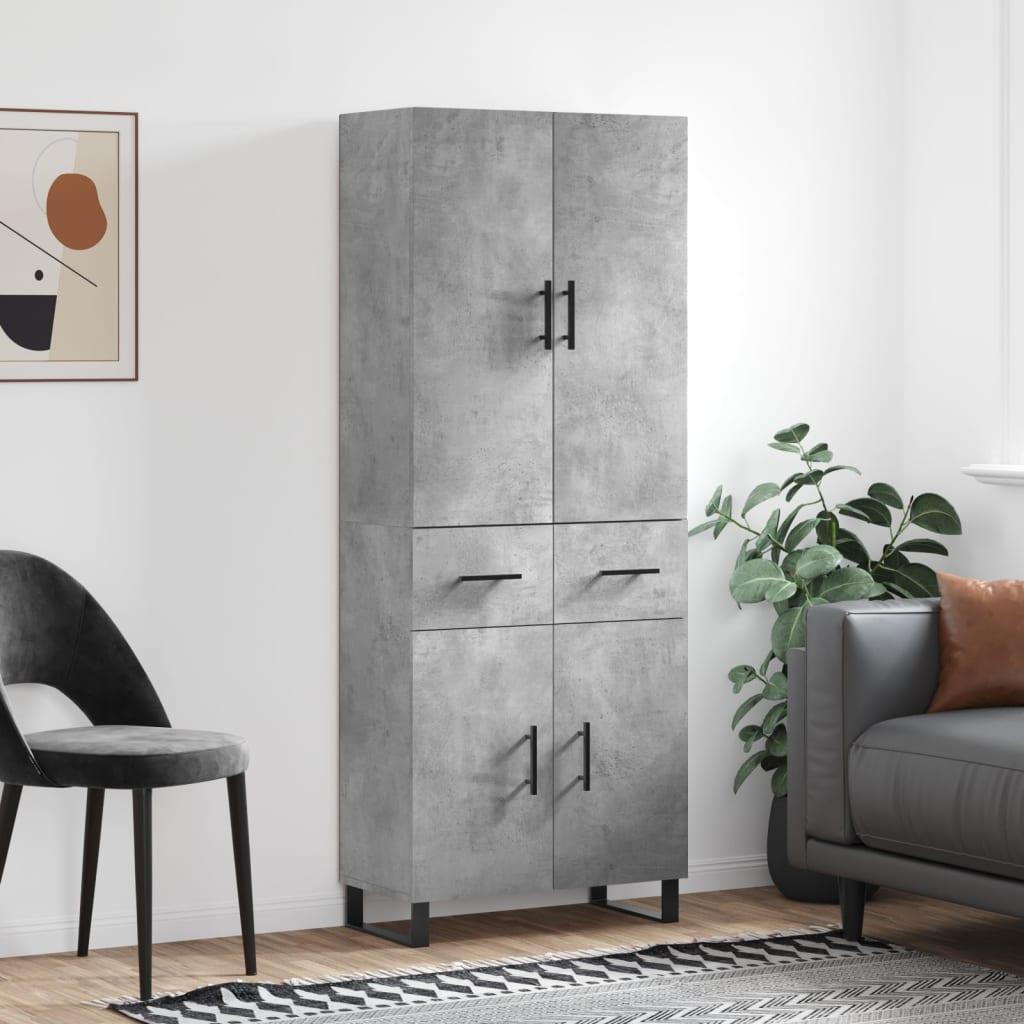 Højskab 69,5X34X180 Cm Konstrueret Træ - Betongrå / 2 låger og 2 skuffer