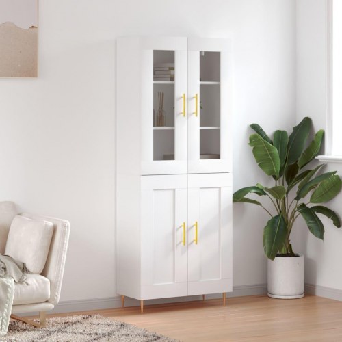 Højskab 69,5 × 34 × 180 cm i hvidt konstrueret træ med glaslåger