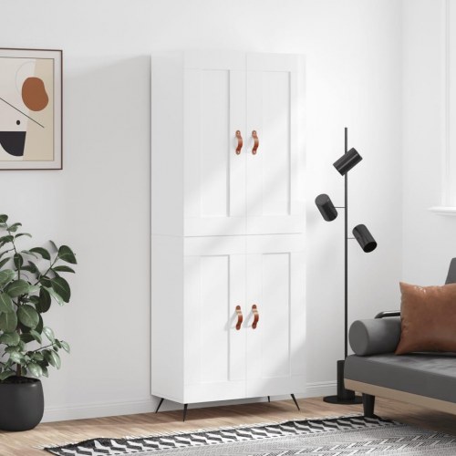 Højskab 69,5x34x180 cm konstrueret træ hvid højglans