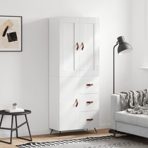 Højskab 69,5x34x180 cm konstrueret træ hvid højglans