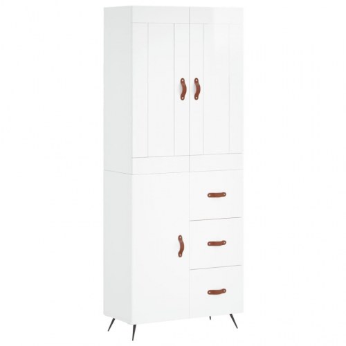 Højskab 69,5x34x180 cm konstrueret træ hvid højglans