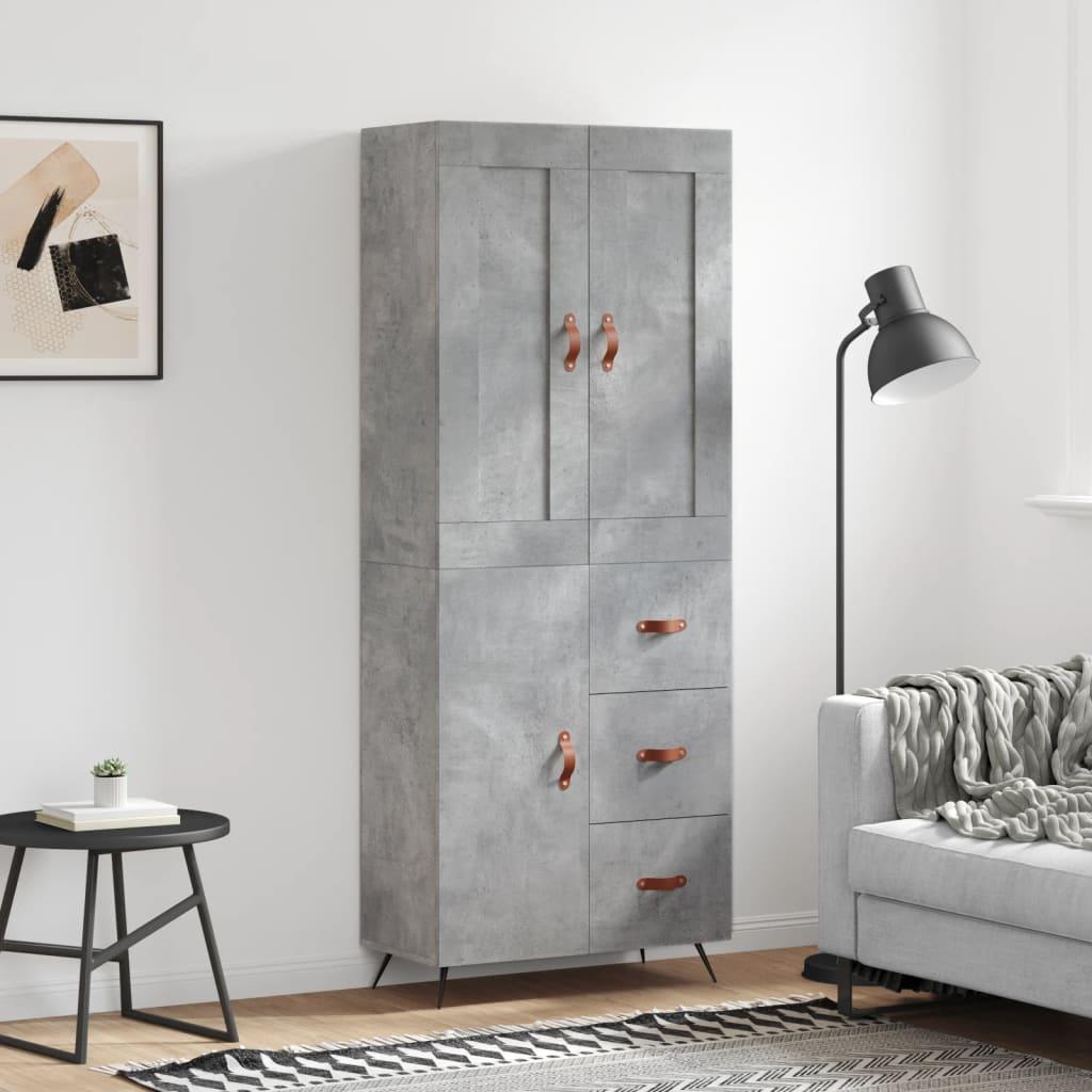 Højskab 69,5X34X180 Cm Konstrueret Træ - Betongrå / 1 låge 3 skuffer