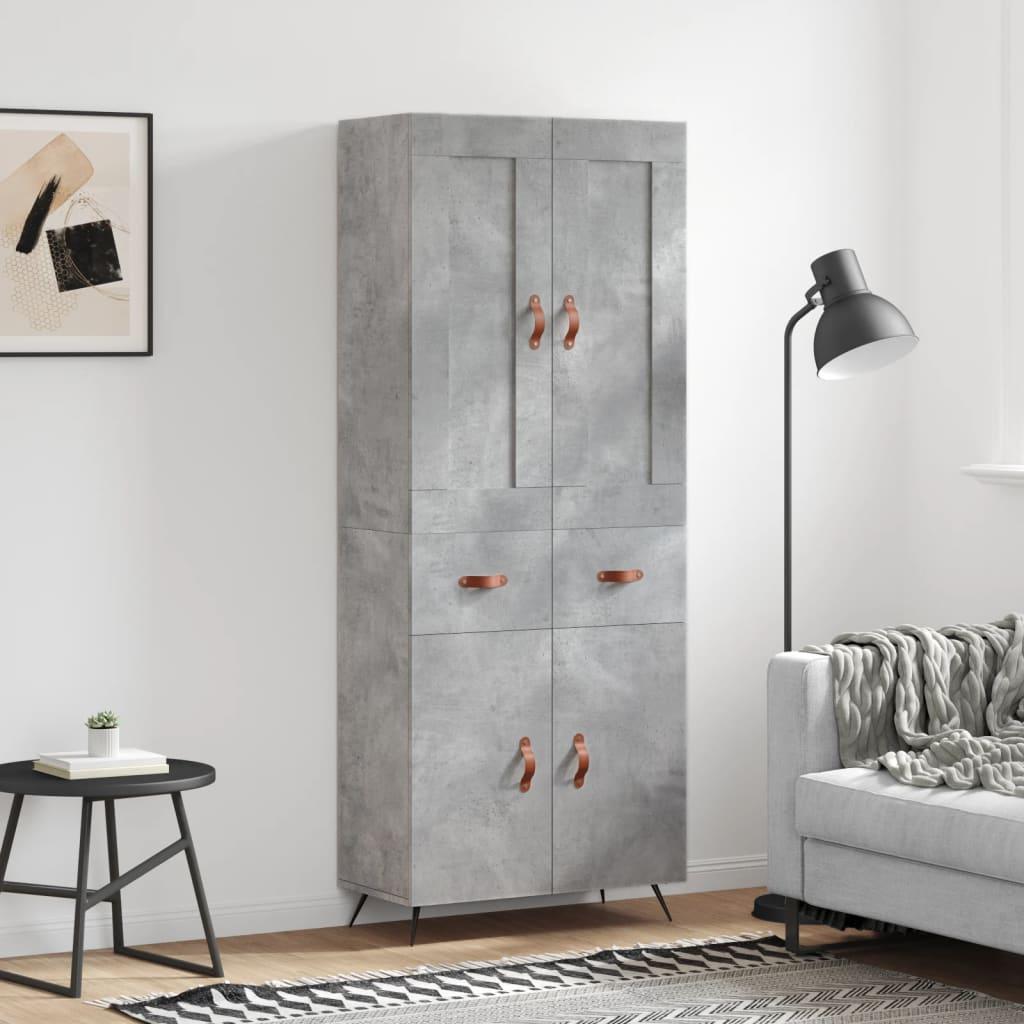 Højskab 69,5X34X180 Cm Konstrueret Træ - Betongrå / 2 låger og 2 skuffer