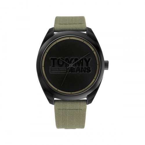 Tommy Hilfiger herreur 1792040 - sort skive, grøn rem (Ø 45 mm)