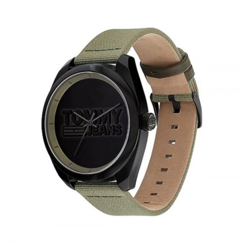 Tommy Hilfiger herreur 1792040 - sort skive, grøn rem (Ø 45 mm)