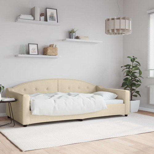 Daybed 100×200 cm i stof - cremefarvet sengeramme med armlæn