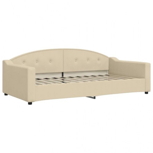 Daybed 100×200 cm i stof - cremefarvet sengeramme med armlæn