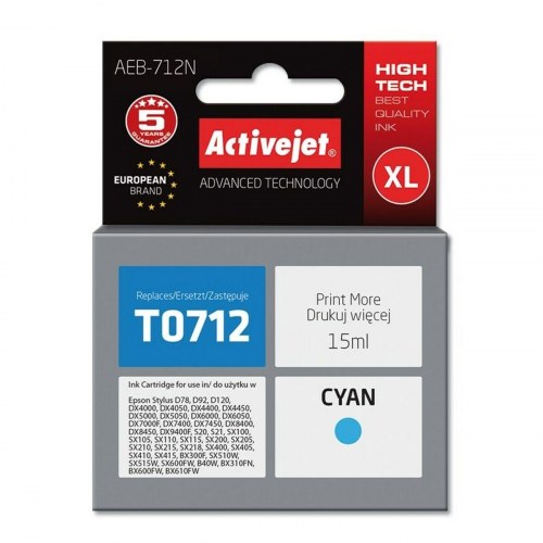 Activejet AEB-712N blækpatron - Cyan, 15 ml (T0712)