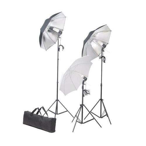 Belysningssæt til fotostudio m. stativer og paraplyer 24 watt