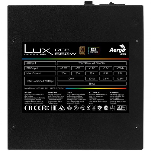 Aerocool LUX RGB 550M strømforsyning - 550 W, 80 Plus Bronze