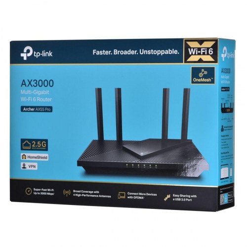 TP-Link Archer AX55 Pro Wi‑Fi router (sort)