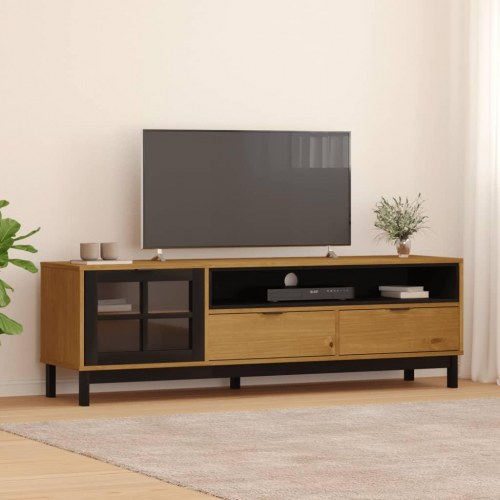 Tv-bord med glaslåge FLAM 158x40x50 cm massivt fyrretræ