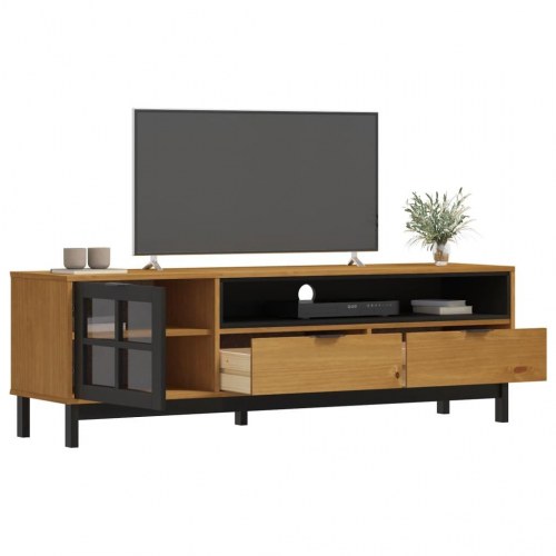 Tv-bord med glaslåge FLAM 158x40x50 cm massivt fyrretræ