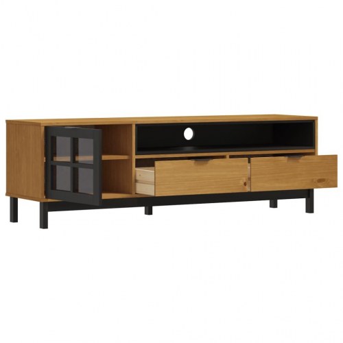 Tv-bord med glaslåge FLAM 158x40x50 cm massivt fyrretræ