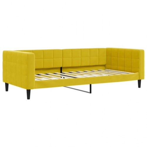 Daybed 90×200 cm i velour - gul sengeramme med ryglæn og armlæn