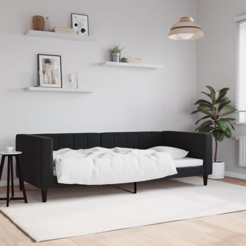 Daybed 90x200 cm i velour - sort sengeramme til stue og soveværelse