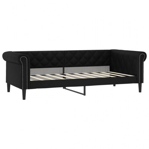Daybed 90×190 cm i sort kunstlæder - sovesofa med ryglæn og armlæn