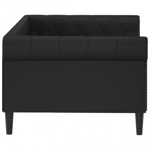 Daybed 90×190 cm i sort kunstlæder - sovesofa med ryglæn og armlæn