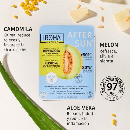 Ansigtsmaske Iroha After Sun Repairing - melon, beroliger og fugter (1 stk)